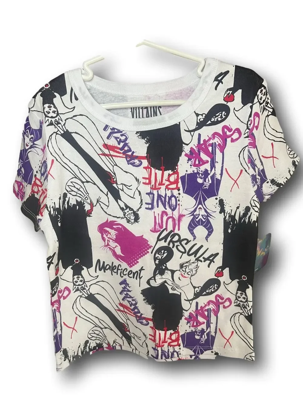 Girls Disney Villains Graphic Tee - White with Black, Purple & Pink